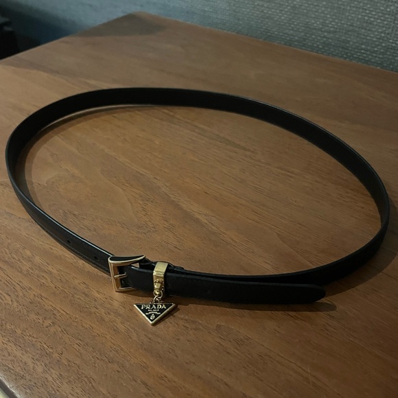Prada Black Belt with gold hardware and charm. - Picture 5 of 8